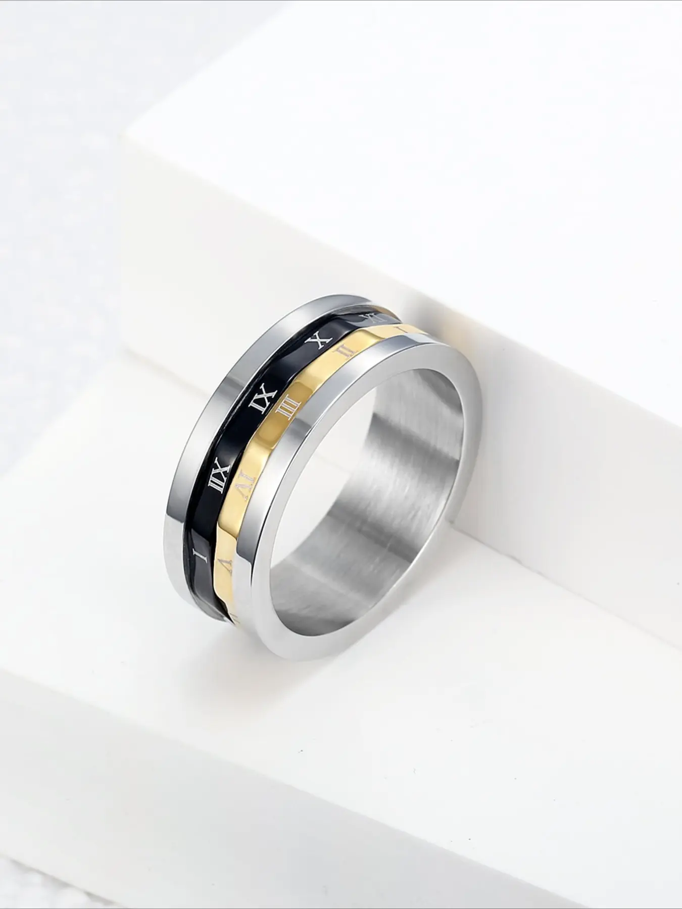 Vintage Rotatable Roman Numeral Ring, Stainless Steel Pressure Reducing Ring, Niche Design, Light Luxury Versatile Accessory