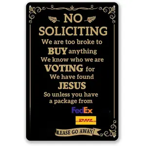 Funny No Soliciting Sign for Front Door and House, 12 x 8 Inch Sturdy and Durable Metal Sign