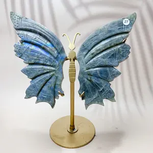 Labradorite & Aura Druzy Agate Beautifully Carved Butterfly Wings Home Decoration Energy Crystal Gem Crafts Set Carving Ornaments