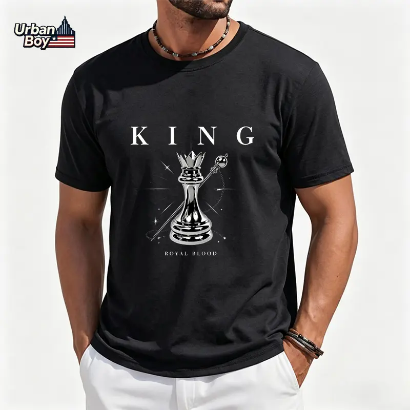 Men's 100% Cotton Chess King Graphic T-Shirt - Crew Neck, Short Sleeve, Vintage Crown Chess Piece, Casual Streetwear Tee backtoschoolshopping