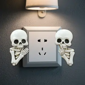 2pcs Cool Skull Switch Stickers, Adhesive Stickers, Resin Door Frame Decorations, Halloween Gift Idea, Wall Decals for Indoor & Outdoor Use