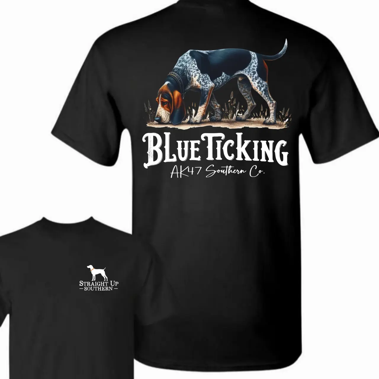 Blue Ticking Tshirt - Classic Southern Hound Dog Design, Ideal for Outdoor Adventures and Casual