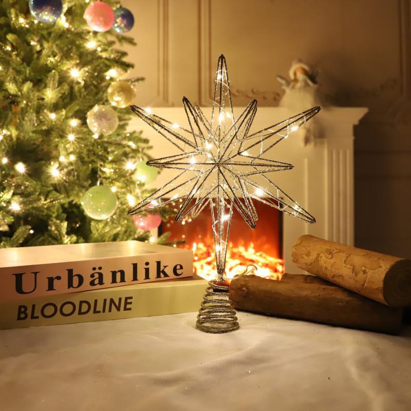 Christmas Tree Topper Glittering Gold Hollow Small Star Mini Christmas Tree Decoration 5 Point Star Xmas Treetop Ornaments (15cm/5.9inches)