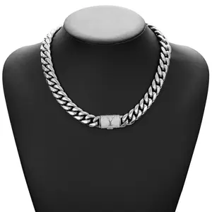 Chunky  Miami Cuban Chain Letters Stainless Steel Men's Hip Hop Necklace for Party & Daily Wear Punk Rap Jewelry Gift 14mm 18/20/24/28in