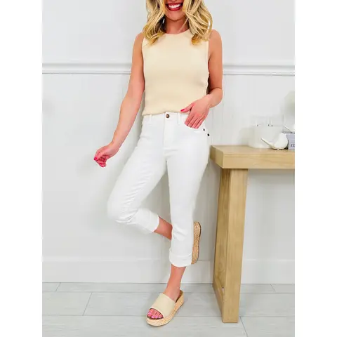 Judy Blue White Sand Capri Jeans