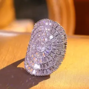 One Luxury Sparkling Cubic Zirconia Halo Wide Thick Band Ring Engagement Wedding Statement Ring Gift Bride Eternal Ring Anniversary Ring Romantic Holiday Gift for Women Girls Fashion Piece Daily Casual Accessory