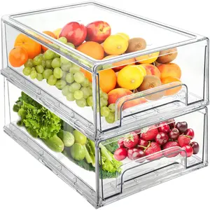 2Pack Clear Fridge Drawers Pull Out Stackable Refrigerator Drawer Organizer Bins Pantry Storage Box Plastic  Containers for Kitchen Bathroom Office Closet (2pack-Large)