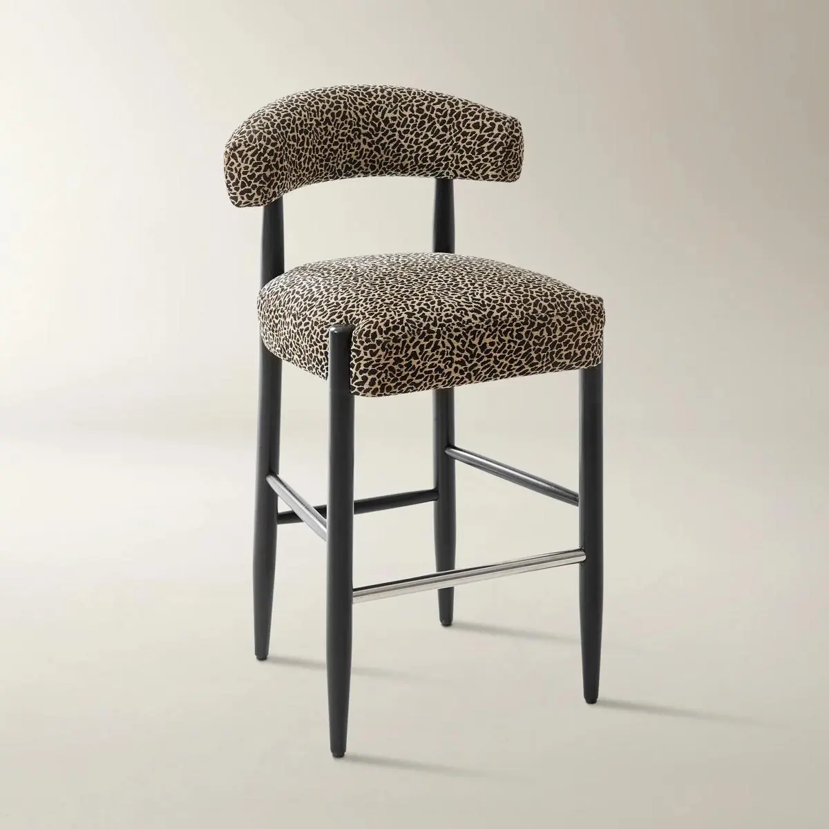 Z Gallerie Anna Leopard Pattern Woven Upholstered Bar Stool - 100% Polyester Chenille, High-Density Foam Seat & Back, Solid Rubberwood Legs, Contemporary Classic Decorative Chair, Hand Crafted Details, For Indoor Use Only Kitchen Furniture, Indoor Furnitu