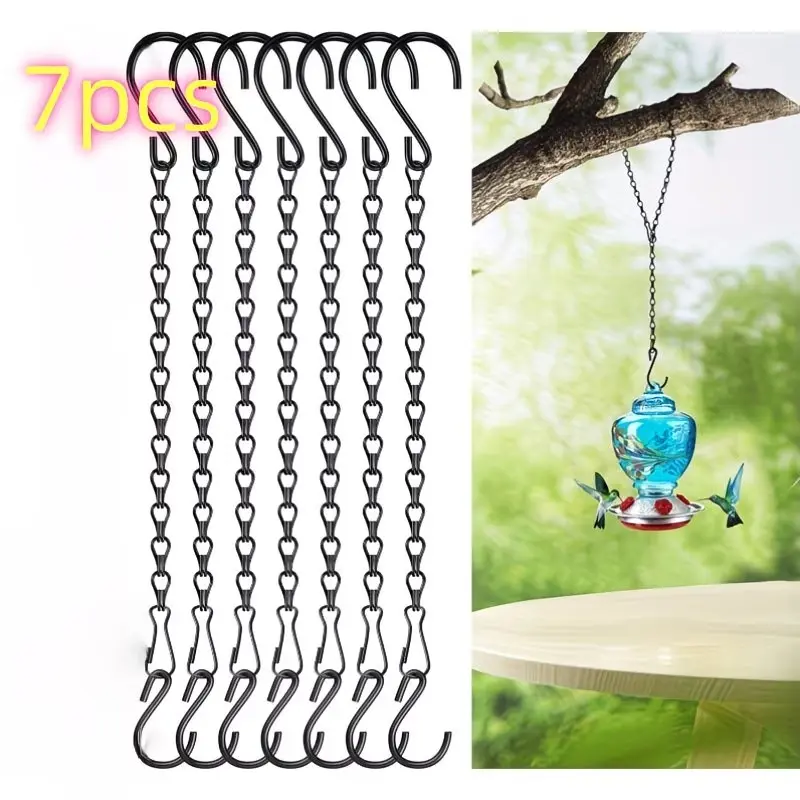 7Pcs 11.8 Inch Black Hanging Chains with S Hooks, Adjustable Length Iron Plant Hangers for Indoor & Outdoor, Ideal for Hanging Plants, Bird Feeders, Lanterns & Flower Baskets, Decorative & Durable Plant Hanging Kit