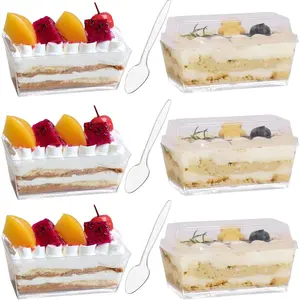 Clear Dessert Cups with Lids and Spoons,50Pcs Reusable Plastic Rectangle Cups,Mini Serving Bowl for Desserts Mousses,Puddings,Party