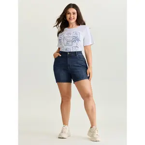 【Summer Turn-Up】BlOOMCHIC plus size Elastic Back Waist Skinny-Fit Denim Shorts [M-6X] 2026 Summer Pick for Mother's Day