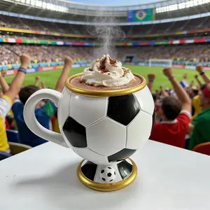 Sporty Soccer Ball Shape Thermal Mug, Stainless Steel Inner Drinking Cup, Perfect for Offices and Home Use, Tournament Football Cup