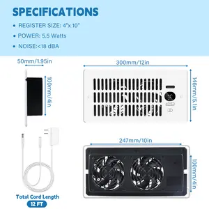Register Booster Fan for 4"x10" Vents, Remote & Temperature Control, 10-Speed Heating & Cooling Airflow Enhancer for Room Wall or Floor