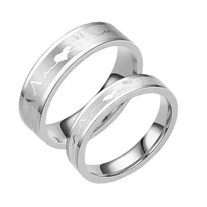 Electrocardiogram titanium steel ring love couple ring couple daily wear gift