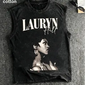 Cool Girl Printing, Versatile, Distressed vest Loose Fit, Casual Street Style,Men's Casual Crew Neck Sleeveless Washed Vest,  Perfect For Summer Vacations. Features A Stylish Print And Y2K Street Style. An Excellent Gift For Boyfriends