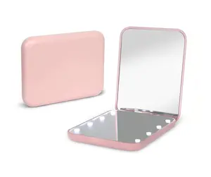 Kintion Pocket Mirror, 1X/3X Magnification LED Compact Travel Makeup Mirror with Light for Purse, 2-Sided, Portable, Folding, Handheld, Small Lighted Mirror for Gift, Pink