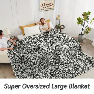 Super Oversized 120x120 Inch King Flannel Blanket - Dual-Sided Leopard Print, Soft & Cozy 450GSM Thick Wool, Machine Washable, Extra Large 10'x10' Winter Blanket for Bed, Sofa, Couch, Travel & Camping, California Huge Family Blanket