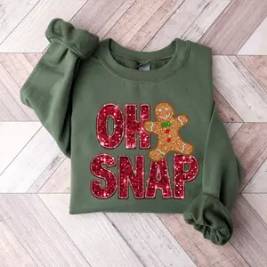 Oh Snap Gingerbread Sweatshirt, Faux Glitter Christmas Shirt, Christmas Cookie T-Shirt, Sparkly Christmas Crewneck, Funny Christmas Tee