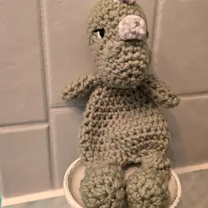 Handmade Crochet Dino Snuggler - 100% Acrylic Chunky Yarn, 17 Inch Long, Soft & Adorable, Unique Design with Stuff Head and Flat Body