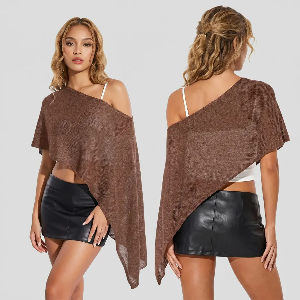 Women Asymmetrical Knit Poncho Loose Solid Off Shoulder Coverup Tops Casual Shrug Sweaters