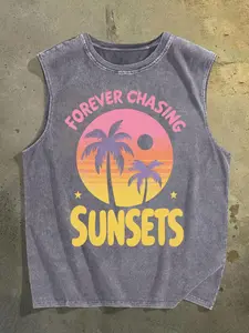 A Vintage-Style Graphic Tank Top That Captures The Essence of Sunsets, Designed with a Lovely Gradient Sun And Cheerful Palm Trees. It'S Perfect for Summer Activities,, Easter, Music Festival, Mother's Day Gifts