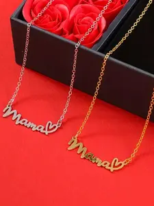 Women's Fashion Pendant Necklace Set, Elegant Heart-Shaped Letter Mama Pendant, Mother's Day Gift with Jewelry Box