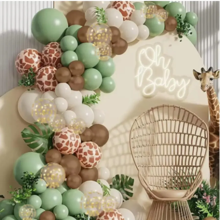 34 Party Decorations: Sage Green Giraffe Print Gold Paper Balloons, Woodland Party Decorations, Savannah Jungle Theme Birthday Party Supplies, 2026 New Year's Party, Christmas Party