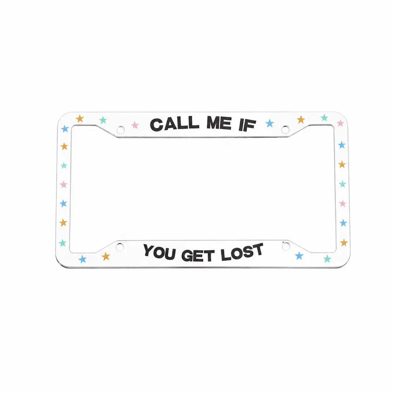 White CMIFYGL License Plate Frame - Call Me If You Get Lost Design with Star Accents for Car Accessories