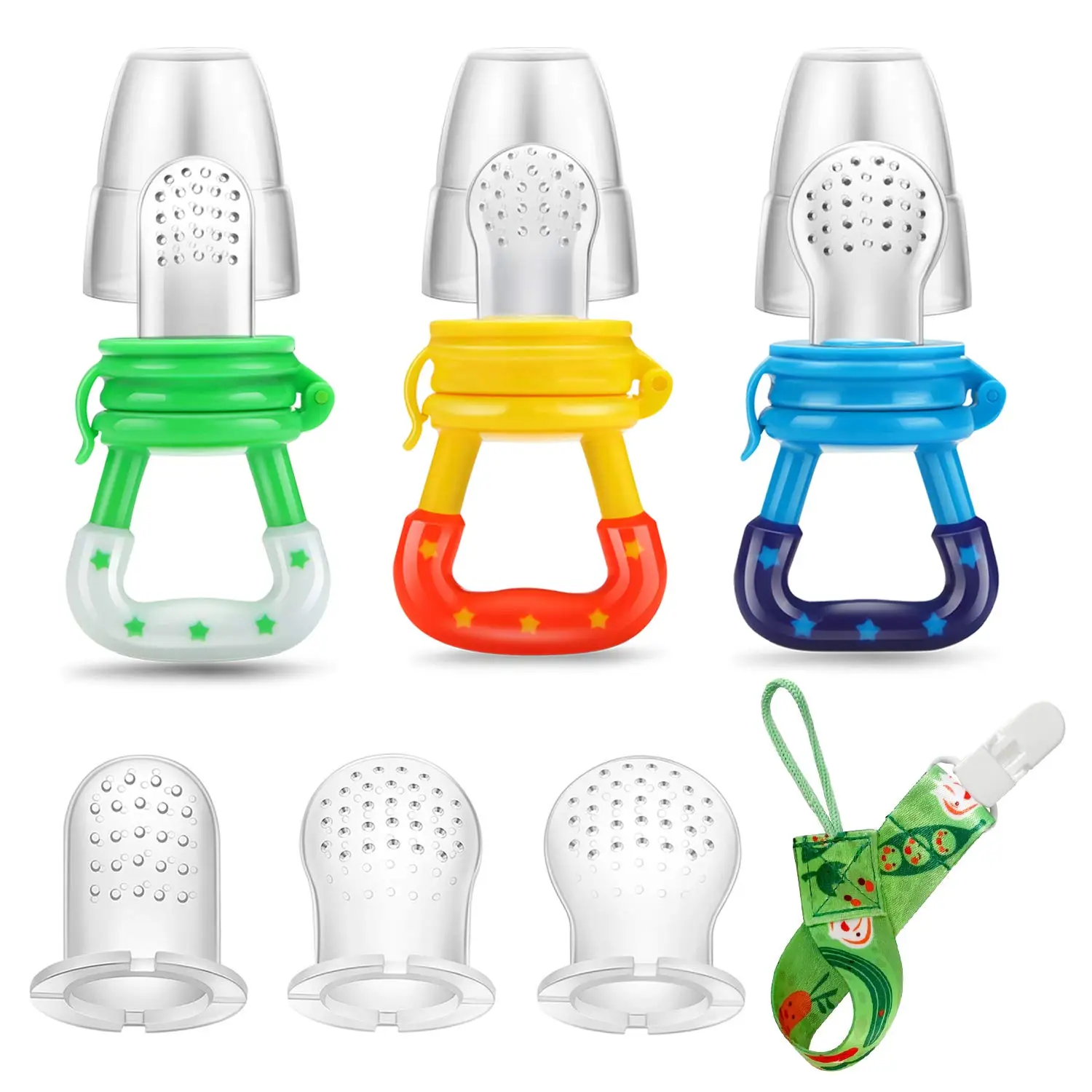 Baby Fruit Feeder Pacifier 3Pack - Fresh Food Feeder - Silicone Nipple Teething Toy - Silicone Pouches for Toddlers & Kids