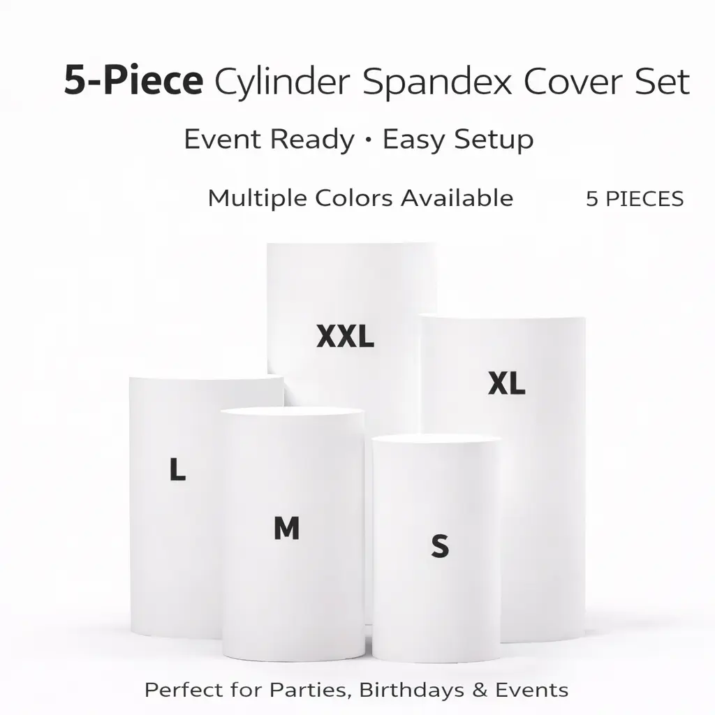 5-Piece Cylinder Spandex Covers – Stretch Fit Round Pedestal Covers – Event Decor