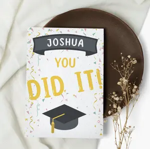 Personalized Graduation Card - You Did It Card, Custom Printed Card for Graduates, 4.25 x 5.5 Inches, A2 Size, Matte Finish, Brown Kraft Envelope Included