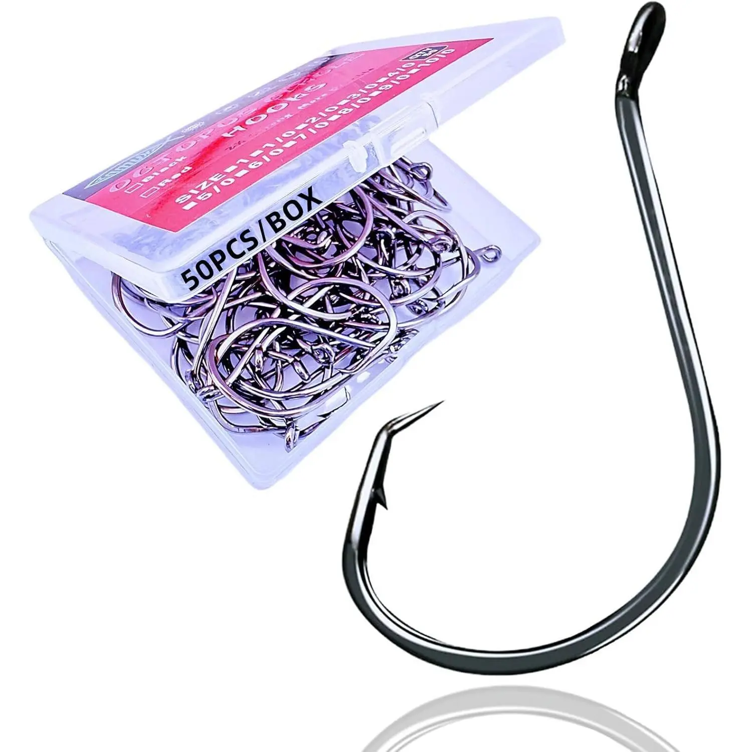 Circle Hooks Fishing Hooks 2X  Octopus Offset Fish Catfish Bulk Fishing Gear Equipment Hooks Set Saltwater Freshwater 50 count