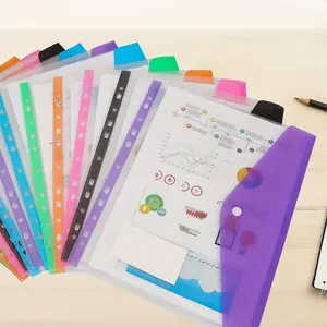 12-Piece Abs Plastic Envelopes with Adhesive Snap Closure, 11-Hole Binder Expander for 2/3/4-Ring Binders & A4-Folder Use, Storage Binder