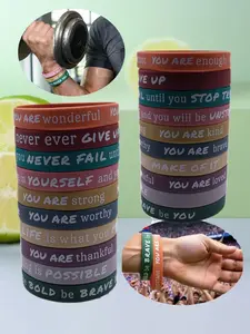 10pcs Inspirational Silicone Bracelets, Positive Words Bangle, Sporty Style, Daily Wear, Small Gift, All Seasons, No Choking Hazard