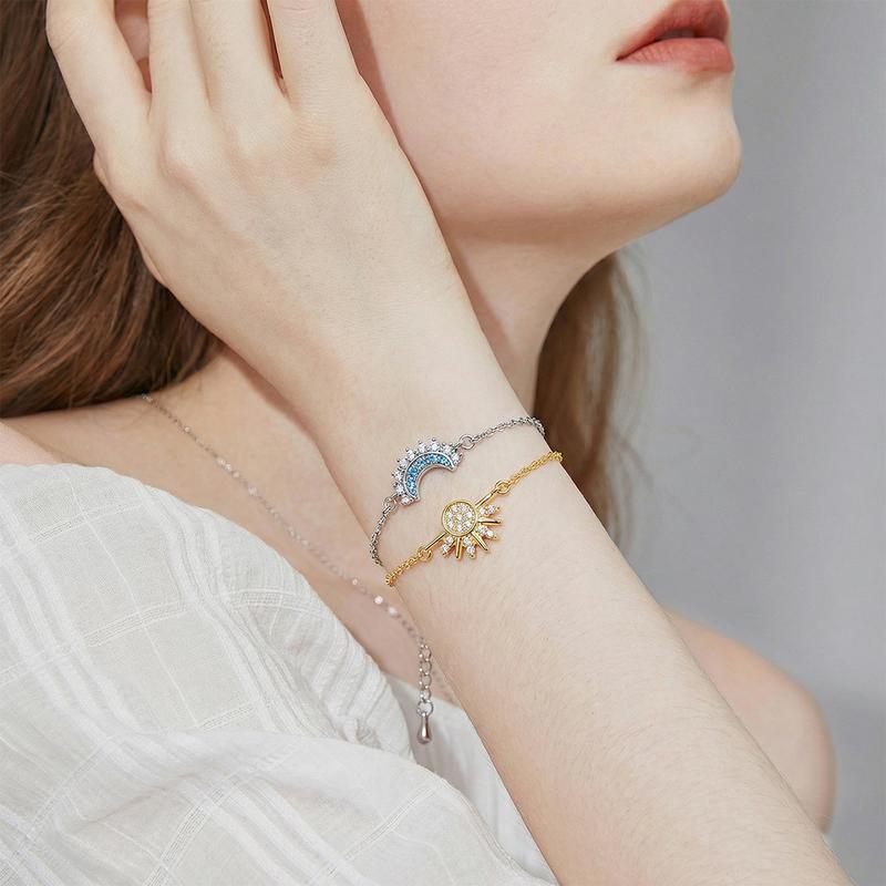 Sun Moon Bracelets for Couples Sparkling Rhinestone Gold Sun Blue Moon Bracelet Matching Couple BFF Brace-lets Friendship Couples Jewelry Anniversary Birthday Valentine Gifts