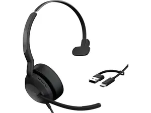 Jabra Evolve2 50 Wired Single-Ear Headset - Noise Cancelling Headphones, Bluetooth Headset for Work with Noise Cancelling Microphones, Works with Online Meeting Platforms Like Zoom & Google, Black