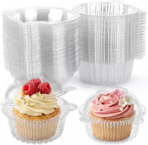 50Pcs Clear Dome Top Plastic Holders with Snap Lids, Stackable Individual Cases for Homemade Candies, Cupcakes & Party Handmade Sweets