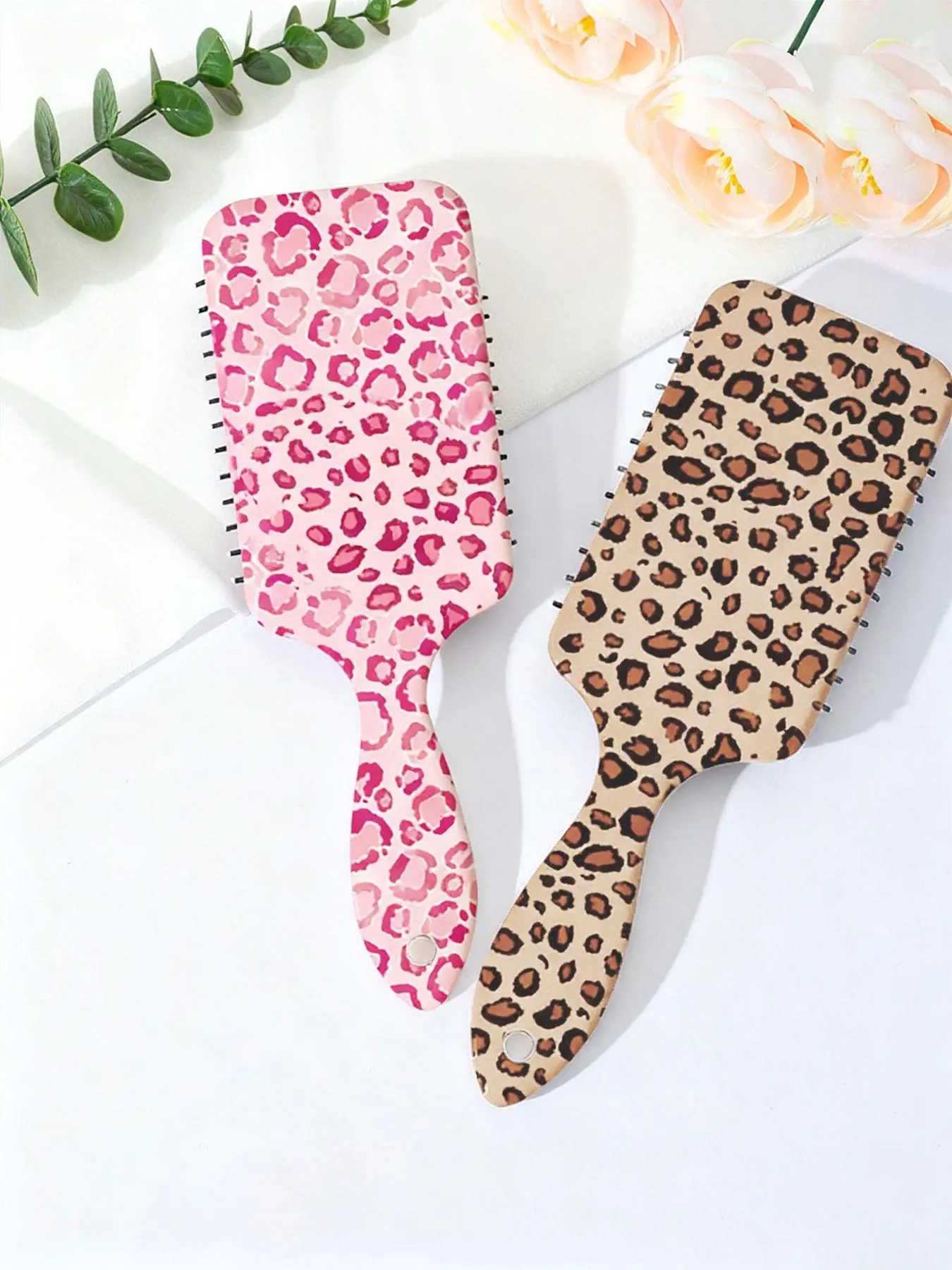 Leopard Print Hair Brush Set, 2pcs Portable Detangling Comb, Smooths Hair & Relieves Scalp, Ideal for Travel, Gym & Daily Use, Hair Styling Combs