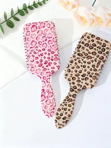 2pcs Leopard Print Bow Hair Brush, Cute Mini Detangling Cushion Comb, Hair Styling Combs, Smooths Hair & Relieves Scalp, Portable for Home & Travel Use