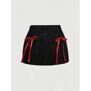 Women Casual Short Denim Skirt With Bow Decor Womenswear Bottom skirts