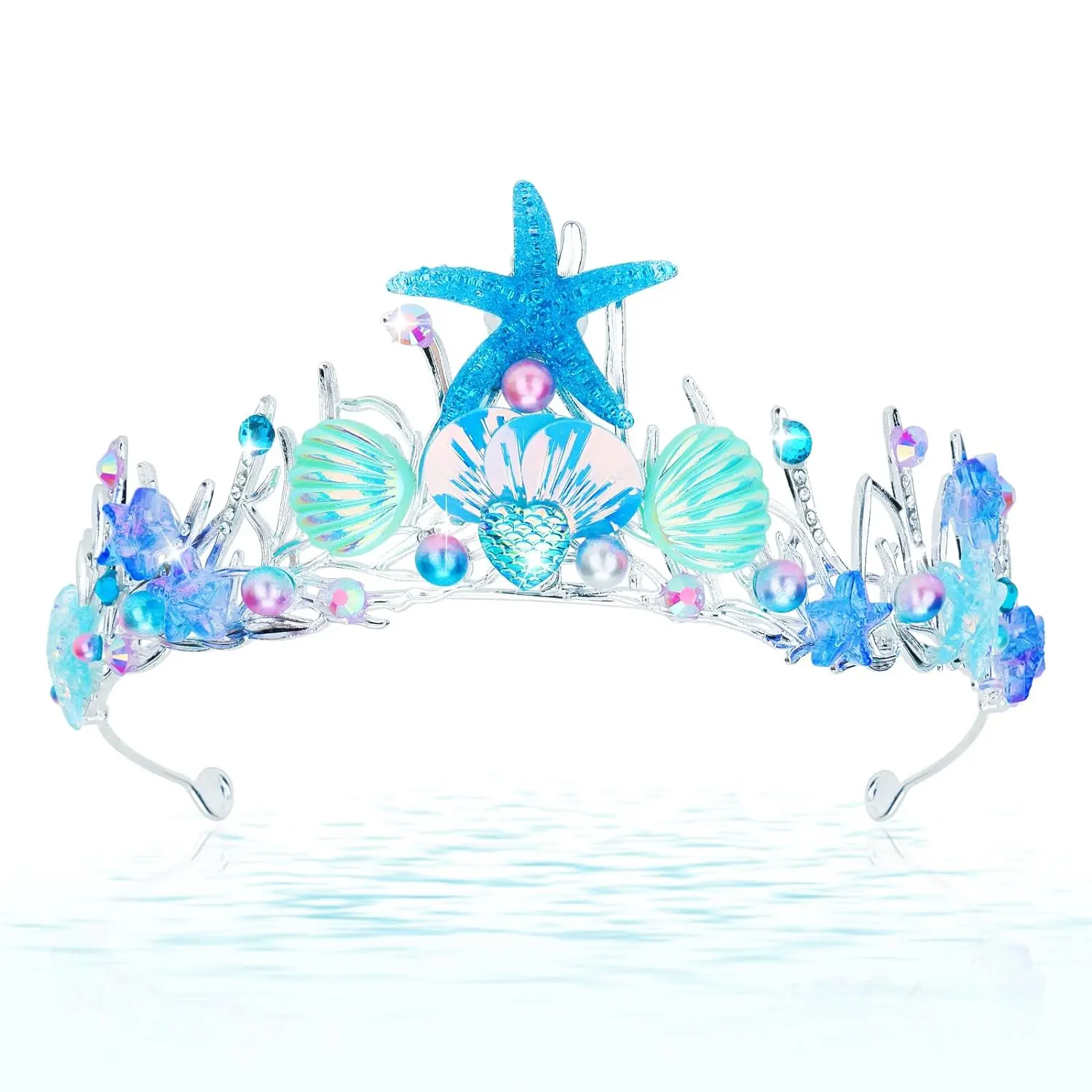 CIEHER Mermaid Crown for Women Girls Mermaid Princess Blue Starfish Tiara Seashell Crown Mermaid Party Mermaid Birthday Decorations, Mermaid Accessories Costumes for Women CIEHER