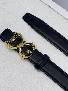 British & American Style Letter Buckle Vintage Belt, Elegant Design for Jeans and Shorts, All Seasons Fashion Accessory, Stylish Belts