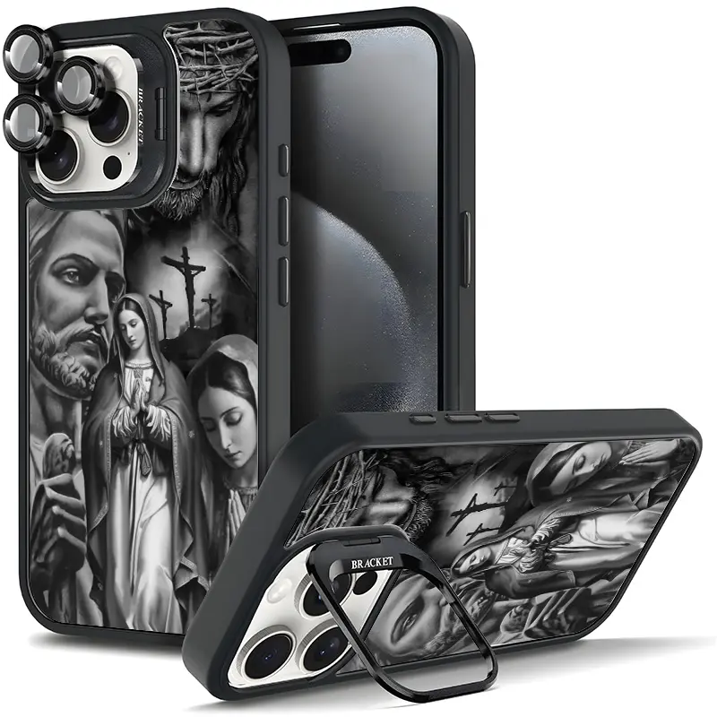 Retro Pattern Interfaith Dialogue Protective Phone Case - Tough Magnetic Metal Lens Frame Film, Bracket Stand, Full Protection Casing, TPU Accessory for Samsung, iPhone 17/16/15/14/13/12/11 Pro Plus Max Cover 11X-L0214