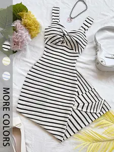 Women's Summer Striped Split Design Backless Long Dress, Casual Fashion Cute Style, Perfect for Daily Wear & Special Occasions