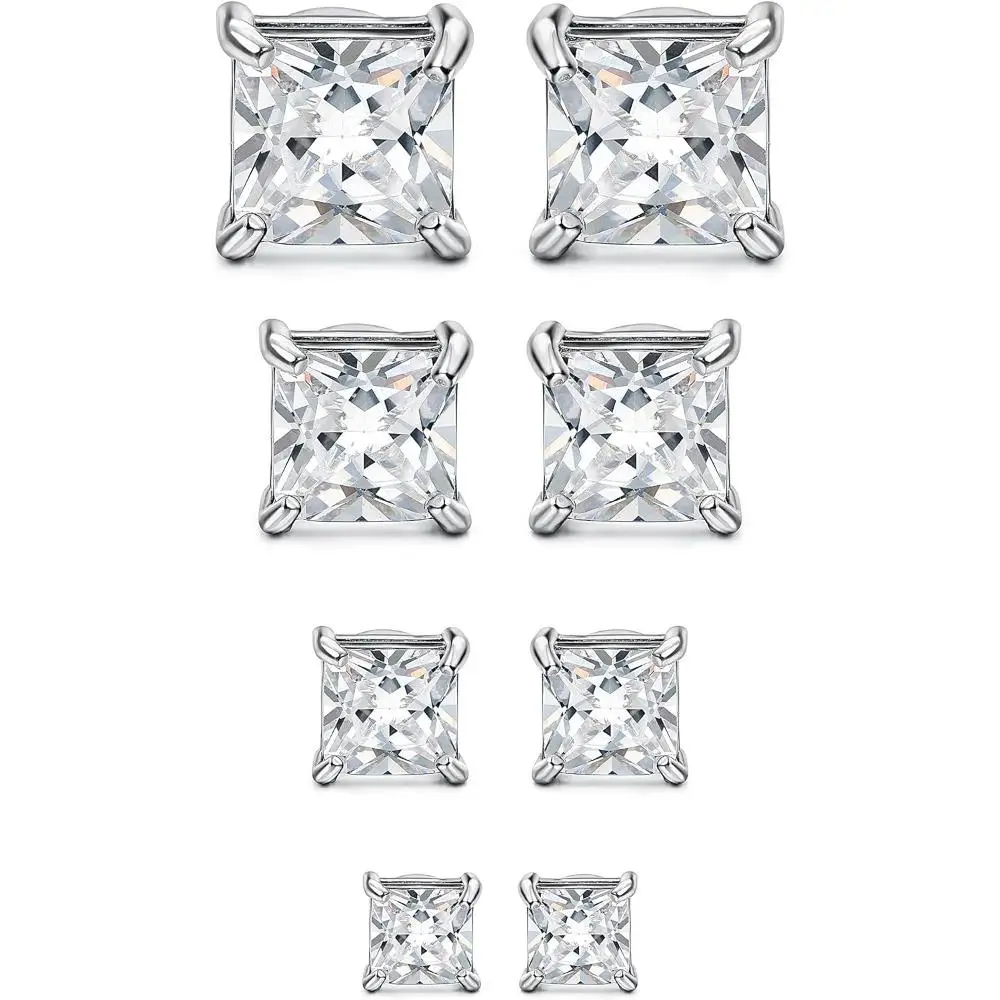 FLORIDECO 4 Pairs Stainless Steel Mens Womens Magnetic Stud Earrings Non-piercing CZ 4-7mm Daily Cubic Zirconia Hypoallergenic Fashion Jewelry
