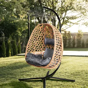 [dealsforyoudays] Egg Patio Swing Chair with Plush Cushion, 350LB Weight Capacity Indoor & Outdoor Hanging Chair for Patio, Garden, and Balcony, Distressed Brown Rattan Design for Ultimate Comfort