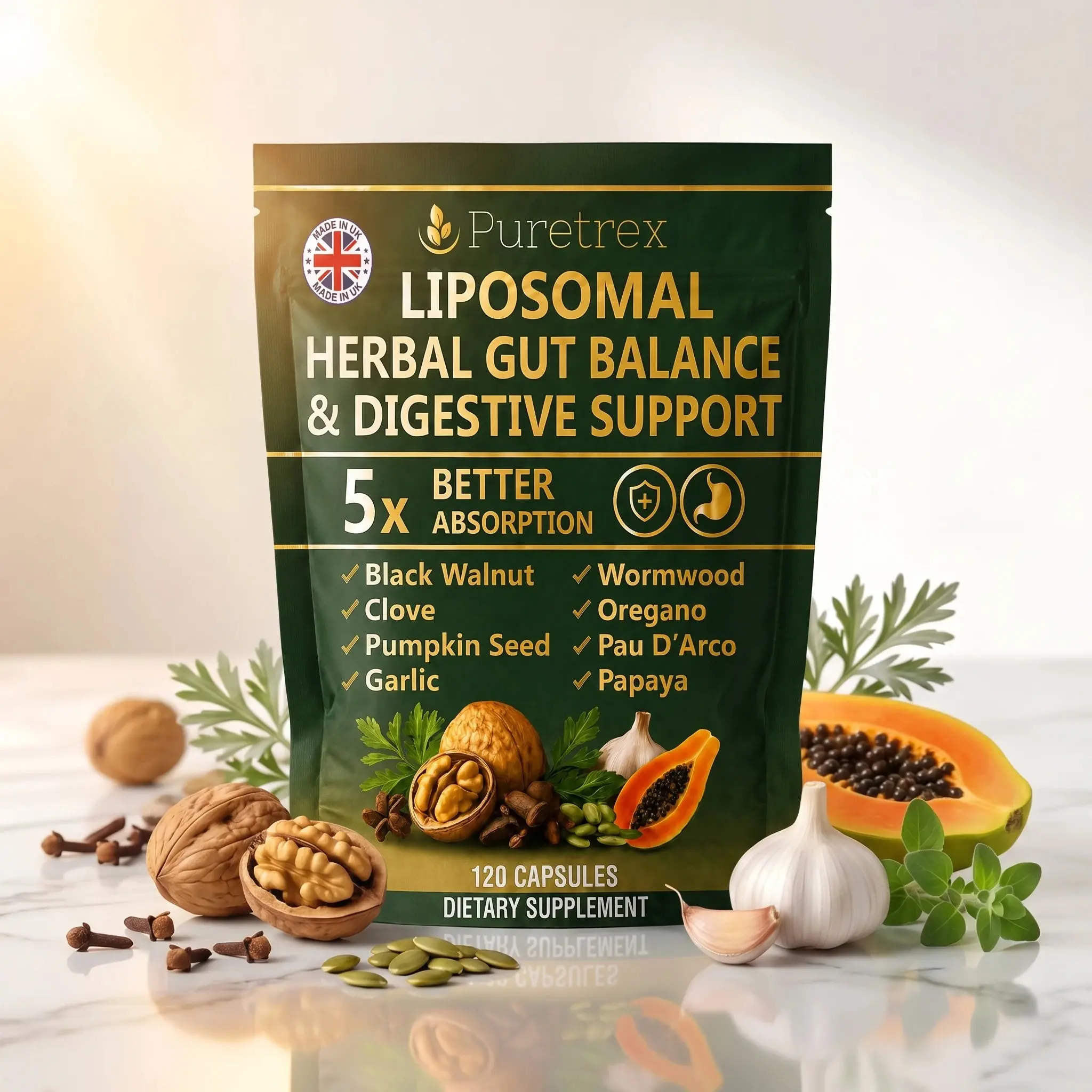 Wormwood Black Walnut Clove & Garlic Capsules – Herbal Gut & Digestive Support | 120 Capsules