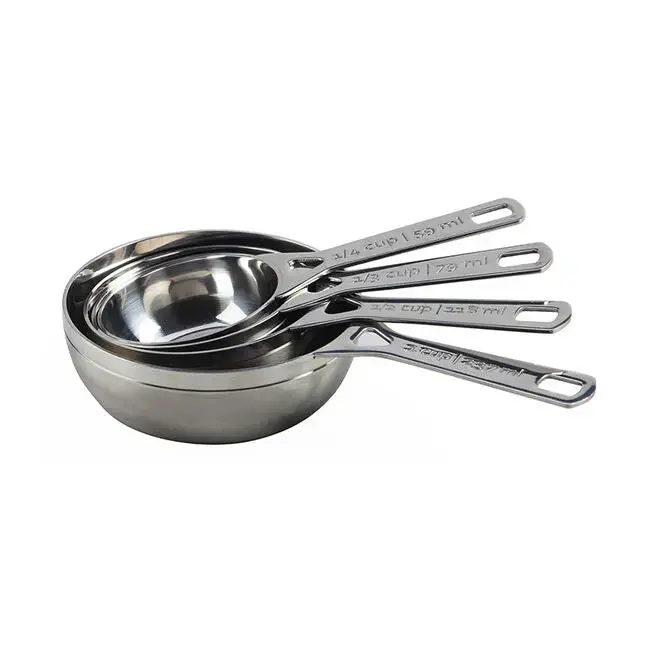 Le Creuset Stainless Steel Measuring Cups - 4-Piece Set, Polished & Brushed Finish, 1 Cup Capacity, Essential Measure Tool for Baking, Kitchen Utensil, Baking Measuring Cups