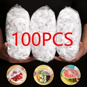 100/300pcs disposable plastic wrap, household food grade kitchen refrigerator leftovers rice fruit food plastic sealed fresh-keeping cover, deodorant leak-proof dust-proof freezer cover, refrigerator fresh-keeping cover, kitchen supplies