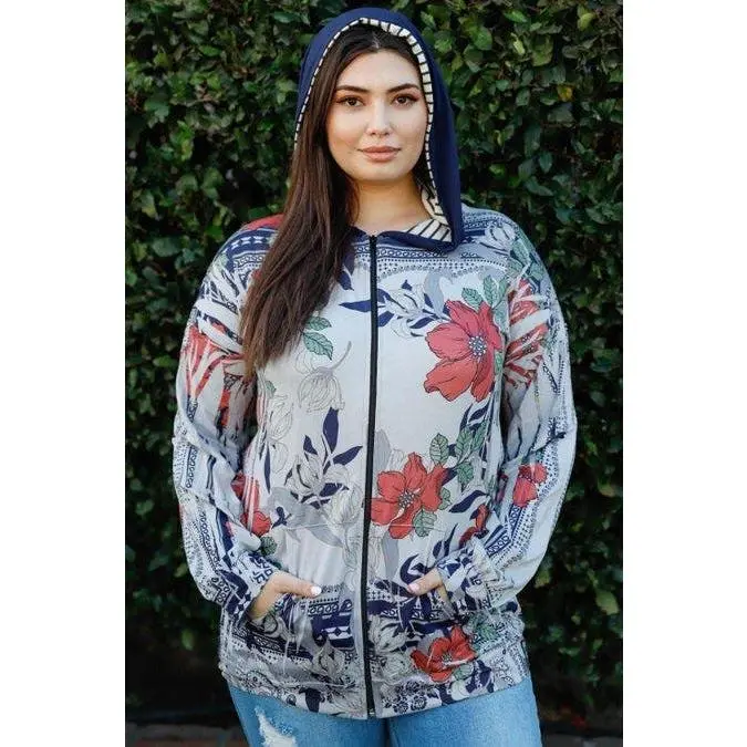 Tasha Apparel Full Size Floral Zip Up Hoodie